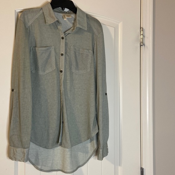Green and off white striped button down - Picture 1 of 1
